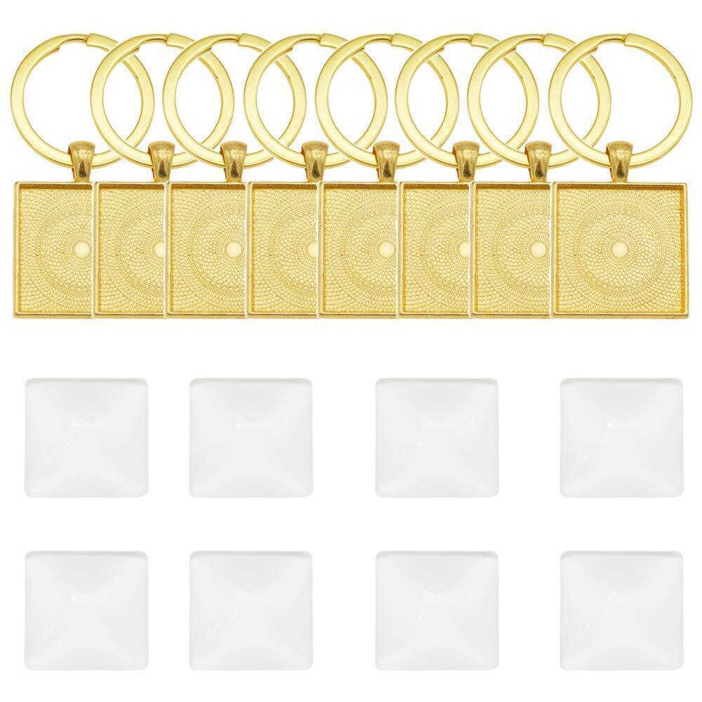 8182 6 Sets Gold Color Metal Split Ring Blank Bezel Frames with Square 25mm